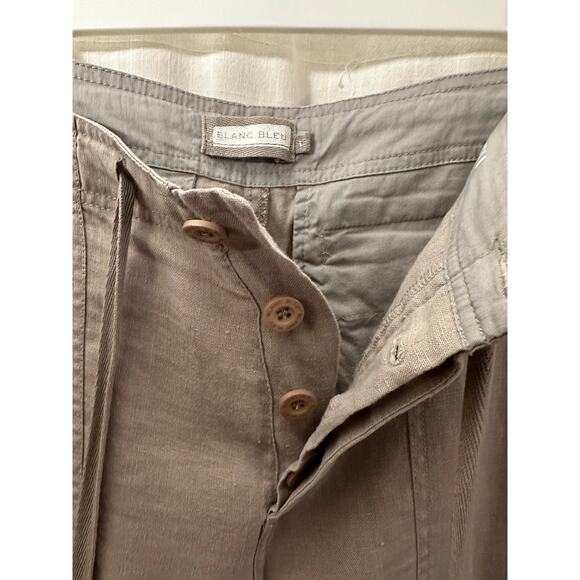 Blanc Bleu Womens Linen Pants Button Fly Tan Size Large Drawstring Pockets - Picture 3 of 8